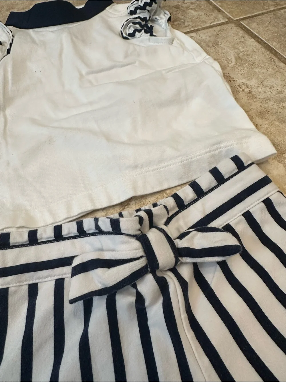 Janie and Jack Navy & White Striped Wide-Leg Culottes Set